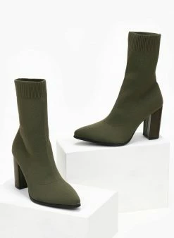 Ολοκαίνουργιο 😀 The Fashion Project Μποτάκια κάλτσα με ψηλό τακούνι - Λαδί ⌛ -Μποτάκια Κατάστημα mpotakia kaltsa me psilo takouni 107111 m0zk