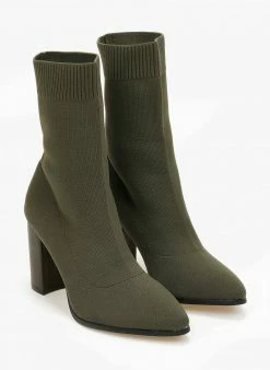 Ολοκαίνουργιο 😀 The Fashion Project Μποτάκια κάλτσα με ψηλό τακούνι - Λαδί ⌛ -Μποτάκια Κατάστημα mpotakia kaltsa me psilo takouni 107111 o56d