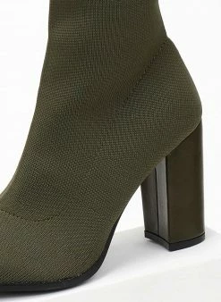 Ολοκαίνουργιο 😀 The Fashion Project Μποτάκια κάλτσα με ψηλό τακούνι - Λαδί ⌛ -Μποτάκια Κατάστημα mpotakia kaltsa me psilo takouni 107111 tbgn