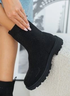 Κουπόνι 💯 The Fashion Project Μποτάκια κάλτσα με Strass - Μαύρο 🎉