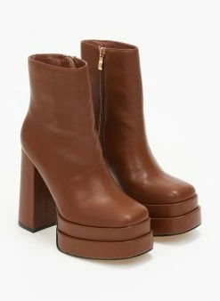 Η καλύτερη συμφωνία 🌟 The Fashion Project Μποτάκια καρέ με ψηλή φιάπα - Καφέ ✔️ -Μποτάκια Κατάστημα mpotakia kare me psili fiapa 108842 l7zd