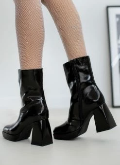 Καλύτερη πώληση 🎁 The Fashion Project Μποτάκια λουστρίνι με φιάπα - Μαύρο 😍 -Μποτάκια Κατάστημα mpotakia loustrini me fiapa 108892 kfnk