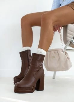 Καλύτερη πώληση 🔔 The Fashion Project Μποτάκια με φιάπα - Καφέ 👍