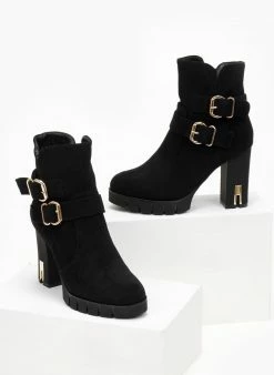 Προώθηση ❤️ The Fashion Project Μποτάκια Suede με μεταλλικά στοιχεία - Μαύρο ✨ -Μποτάκια Κατάστημα mpotakia me metallo sto takouni 106478 xibk