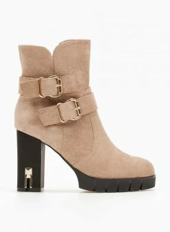 Φτηνός 🔥 The Fashion Project Μποτάκια Suede με μεταλλικά στοιχεία - Πούρο ❤️ -Μποτάκια Κατάστημα mpotakia me metallo sto takouni 106479 xa64