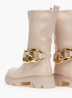 Καλύτερη πώληση 👏 The Fashion Project Μποτάκια Biker με κρίκους - Μπεζ 🎉 -Μποτάκια Κατάστημα mpotakia me oversized krikous 95826 c85g