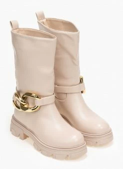 Καλύτερη πώληση 👏 The Fashion Project Μποτάκια Biker με κρίκους - Μπεζ 🎉 -Μποτάκια Κατάστημα mpotakia me oversized krikous 95826 fvcn