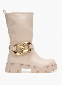 Καλύτερη πώληση 👏 The Fashion Project Μποτάκια Biker με κρίκους - Μπεζ 🎉 -Μποτάκια Κατάστημα mpotakia me oversized krikous 95826 r4v3