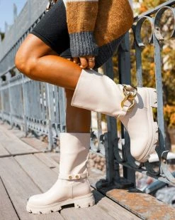 Καλύτερη πώληση 👏 The Fashion Project Μποτάκια Biker με κρίκους - Μπεζ 🎉 -Μποτάκια Κατάστημα mpotakia me oversized krikous 95826 vysl