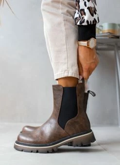 Καλύτερη πώληση 🌟 The Fashion Project Μποτάκια Chelsea με διχρωμία - Καφέ 💯 -Μποτάκια Κατάστημα mpotakia me trakterwti sola me dixrwmia 106894 6ajc