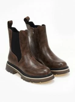 Καλύτερη πώληση 🌟 The Fashion Project Μποτάκια Chelsea με διχρωμία - Καφέ 💯 -Μποτάκια Κατάστημα mpotakia me trakterwti sola me dixrwmia 106894 95p4