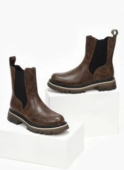 Καλύτερη πώληση 🌟 The Fashion Project Μποτάκια Chelsea με διχρωμία - Καφέ 💯 -Μποτάκια Κατάστημα mpotakia me trakterwti sola me dixrwmia 106894 fy9g