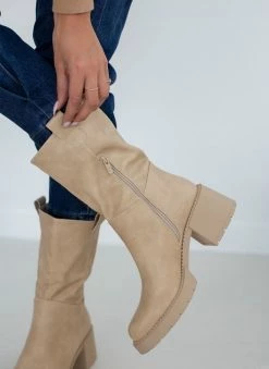 Αγορά ❤️ The Fashion Project Μποτάκια με χοντρό τακούνι - Μπεζ 🎉 -Μποτάκια Κατάστημα mpotakia me xontro takouni 106295 bpup