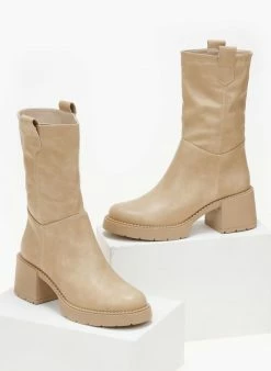 Αγορά ❤️ The Fashion Project Μποτάκια με χοντρό τακούνι - Μπεζ 🎉 -Μποτάκια Κατάστημα mpotakia me xontro takouni 106295 ril2