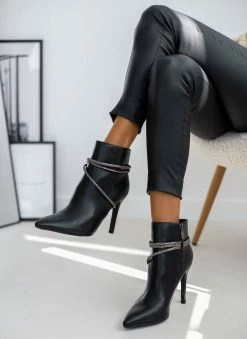 Best Pirce ❤️ The Fashion Project Μποτάκια μυτερά με σειρές Strass - Μαύρο 🌟