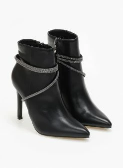 Best Pirce ❤️ The Fashion Project Μποτάκια μυτερά με σειρές Strass - Μαύρο 🌟 -Μποτάκια Κατάστημα mpotakia mutera me seires strass 108851 bo3n