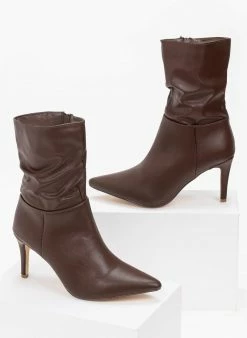 Συμφωνίες 👍 The Fashion Project Μποτάκια μυτερά με σούρες - Καφέ 🔔 -Μποτάκια Κατάστημα mpotakia mutera me soures 98901 2sp2