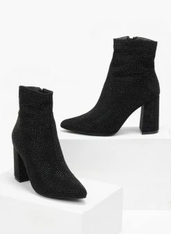 Best Pirce ⌛ The Fashion Project Μποτάκια μυτερά με Strass - Μαύρο ⭐ -Μποτάκια Κατάστημα mpotakia mutera me strass 108849 9fvv