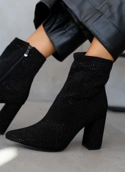 Best Pirce ⌛ The Fashion Project Μποτάκια μυτερά με Strass - Μαύρο ⭐