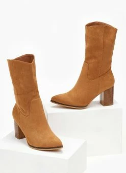 ΧΟΝΔΡΙΚΟ ΕΜΠΟΡΙΟ ✔️ The Fashion Project Μποτάκια Suede με ξύλινο τακούνι - Κάμελ 🎉 -Μποτάκια Κατάστημα mpotakia mutera suede me ksulino takouni 107077 9vkk