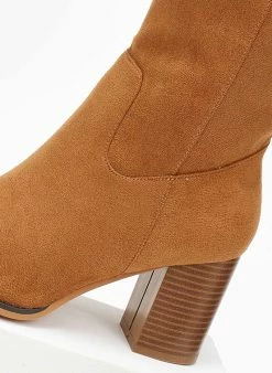 ΧΟΝΔΡΙΚΟ ΕΜΠΟΡΙΟ ✔️ The Fashion Project Μποτάκια Suede με ξύλινο τακούνι - Κάμελ 🎉 -Μποτάκια Κατάστημα mpotakia mutera suede me ksulino takouni 107077 mcjp