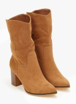 ΧΟΝΔΡΙΚΟ ΕΜΠΟΡΙΟ ✔️ The Fashion Project Μποτάκια Suede με ξύλινο τακούνι - Κάμελ 🎉 -Μποτάκια Κατάστημα mpotakia mutera suede me ksulino takouni 107077 yuky