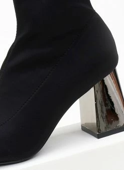 Αγορά 😀 The Fashion Project Μποτάκια κάλτσα σατέν - Μαύρο ✨ -Μποτάκια Κατάστημα mpotakia saten me idiaitero takouni 107070 n2o3