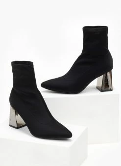 Αγορά 😀 The Fashion Project Μποτάκια κάλτσα σατέν - Μαύρο ✨ -Μποτάκια Κατάστημα mpotakia saten me idiaitero takouni 107070 pk8v