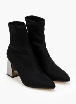 Αγορά 😀 The Fashion Project Μποτάκια κάλτσα σατέν - Μαύρο ✨ -Μποτάκια Κατάστημα mpotakia saten me idiaitero takouni 107070 uv3w