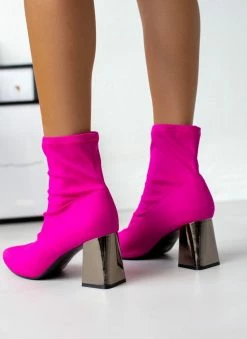 Εκπτωση ⭐ The Fashion Project Μποτάκια κάλτσα σατέν - Magenta ✔️ -Μποτάκια Κατάστημα mpotakia saten me idiaitero takouni 107072 0vm3