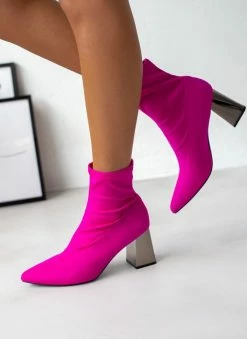 Εκπτωση ⭐ The Fashion Project Μποτάκια κάλτσα σατέν - Magenta ✔️ -Μποτάκια Κατάστημα mpotakia saten me idiaitero takouni 107072 8dyb