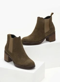 Εκπτωση 👍 The Fashion Project Μποτάκια αστραγάλου Suede με λάστιχο - Χακί 👍 -Μποτάκια Κατάστημα mpotakia suede astragalou me lastixo 105737 alvk