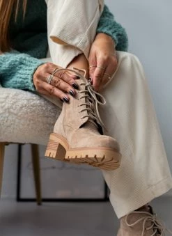 Προώθηση 🥰 The Fashion Project Αρβυλάκια με κορδόνια - Πούρο ✨ -Μποτάκια Κατάστημα mpotakia suede astragalou me takouni 107211 ymu0