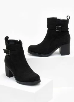 Προϋπολογισμός ⌛ The Fashion Project Μποτάκια Suede με αγκράφα - Μαύρο 🥰 -Μποτάκια Κατάστημα mpotakia suede me agkrafa 108700 ktwp