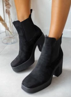 Συμφωνίες ❤️ The Fashion Project Μποτάκια Chelsea με κρεπ τακούνι - Μαύρο 🤩 -Μποτάκια Κατάστημα mpotakia suede me fiapa 106146 5y86