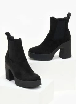 Συμφωνίες ❤️ The Fashion Project Μποτάκια Chelsea με κρεπ τακούνι - Μαύρο 🤩 -Μποτάκια Κατάστημα mpotakia suede me fiapa 106146 g2bb