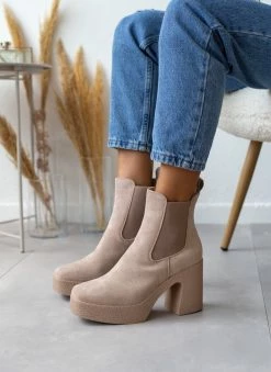 Φτηνός 🔥 The Fashion Project Μποτάκια Chelsea με κρεπ τακούνι - Πούρο 🔥 -Μποτάκια Κατάστημα mpotakia suede me fiapa 106147 vljx