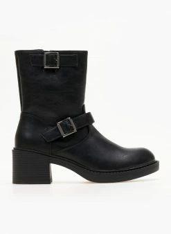 Εξοδος 😍 The Fashion Project Μποτάκια Biker με μεταλλικές αγκράφες - Μαύρο ✔️