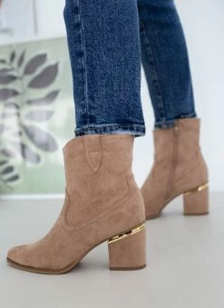 Φτηνός 😀 The Fashion Project Μποτάκια Cowboy με μεταλλική λεπτομέρεια - Μπεζ 🎁