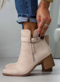 Best Pirce ✨ The Fashion Project Μποτάκια Suede με μεταλλικό φερμουάρ - Μπεζ ⌛