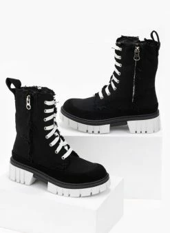 Το φθηνότερο ✔️ The Fashion Project Αρβυλάκια τζιν με ξέφτια στις ραφές - Μαύρο ⭐ -Μποτάκια Κατάστημα mpotakia tzin me kseftia stis rafes 98362 djnk