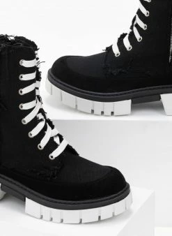 Το φθηνότερο ✔️ The Fashion Project Αρβυλάκια τζιν με ξέφτια στις ραφές - Μαύρο ⭐ -Μποτάκια Κατάστημα mpotakia tzin me kseftia stis rafes 98362 w2yz