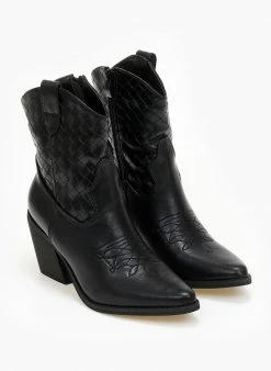 Συμφωνίες 🧨 The Fashion Project Μποτάκια Cowboy με ανάγλυφο Pattern - Μαύρο 😉 -Μποτάκια Κατάστημα mpotakia western me anaglufo pattern 107103 a5u3