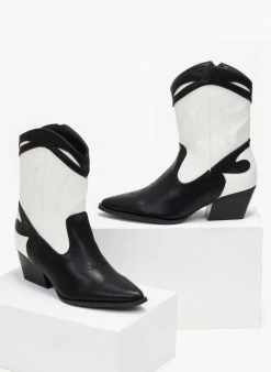 Best Pirce 🌟 The Fashion Project Μποτάκια Cowboy με διχρωμία - Μαύρο 😉 -Μποτάκια Κατάστημα mpotakia western me dixrwmia 108837 23ww