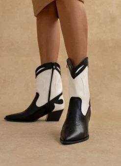 Best Pirce 🌟 The Fashion Project Μποτάκια Cowboy με διχρωμία - Μαύρο 😉 -Μποτάκια Κατάστημα mpotakia western me dixrwmia 108837 6inj