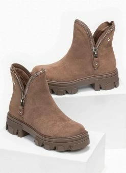 Προϋπολογισμός 🔥 The Fashion Project Μποτάκια αστραγάλου με έντονα φερμουάρ - Πούρο 🤩 -Μποτάκια Κατάστημα suede ankle mpotakia me entona fermouar 95797 6kpf