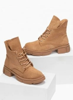 Best Pirce 🔥 The Fashion Project Αρβυλάκια Suede με άνισο τελείωμα - Κάμελ 🔥