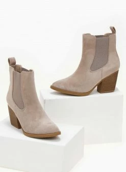 Τοπ 10 😉 The Fashion Project Μποτάκια αστραγάλου Suede με λάστιχο - Μπεζ 😉 -Μποτάκια Κατάστημα suede western mpotinia me lastixo 106140 9off