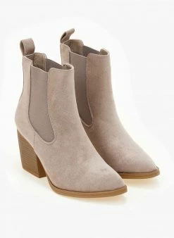 Τοπ 10 😉 The Fashion Project Μποτάκια αστραγάλου Suede με λάστιχο - Μπεζ 😉 -Μποτάκια Κατάστημα suede western mpotinia me lastixo 106140 ckvw