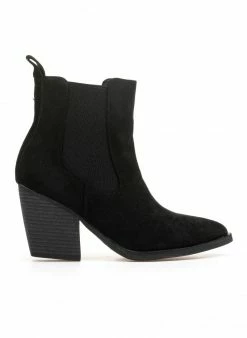 Προϋπολογισμός ⭐ The Fashion Project Μποτάκια αστραγάλου Suede με λάστιχο - Μαύρο 🛒 -Μποτάκια Κατάστημα suede western mpotinia me lastixo 95523 pobb